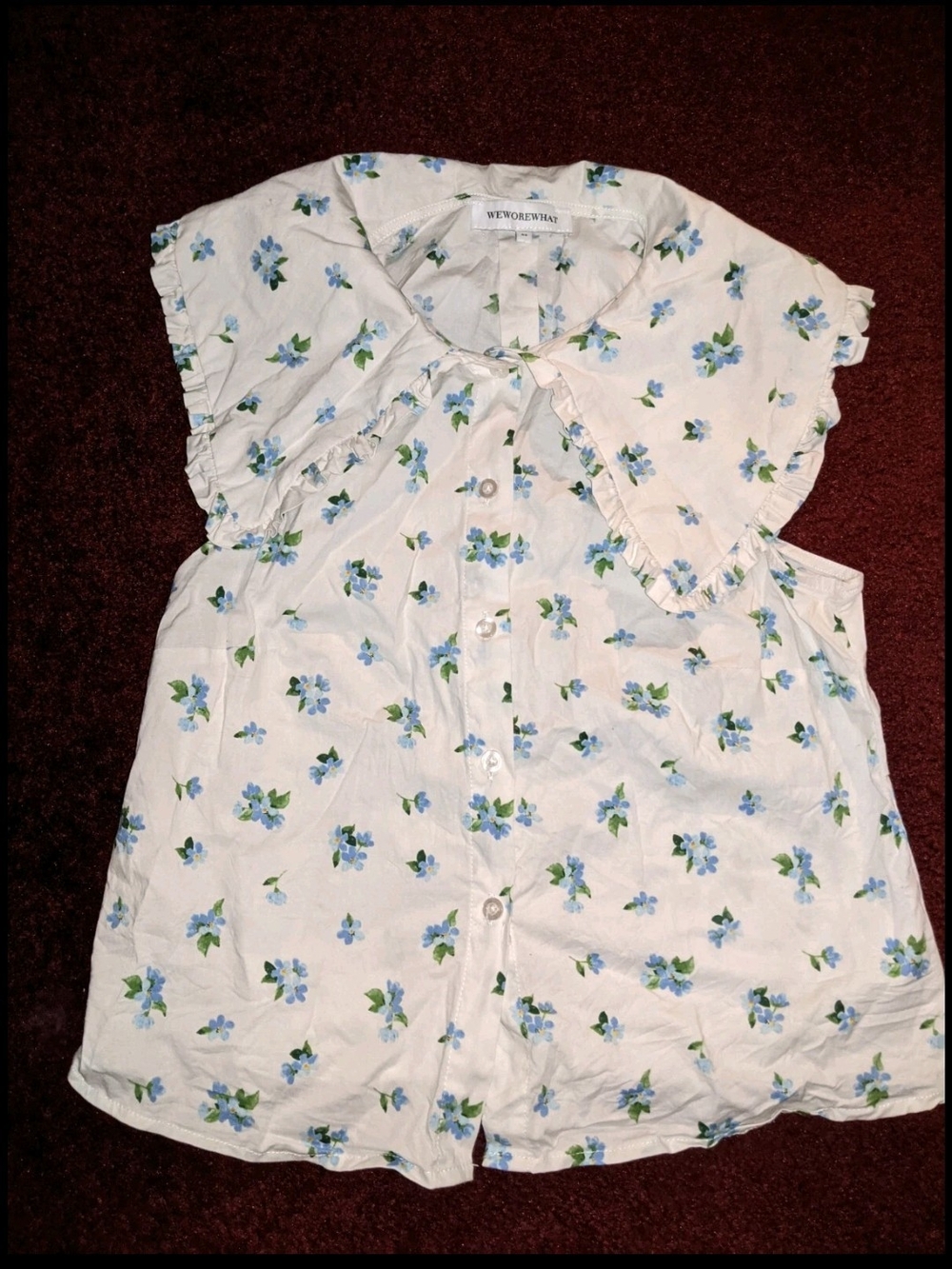WeWoreWhat White Button-Front Floral Ruffle Collar Top Size XS